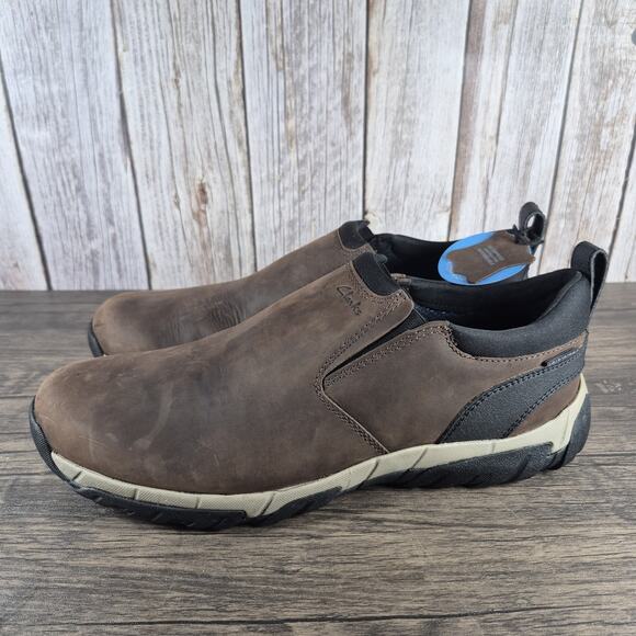 Clarks Grove Step Brown Leather Slip-On Loafers Shoes Waterproof Men's Sz 12 M - Picture 1 of 9